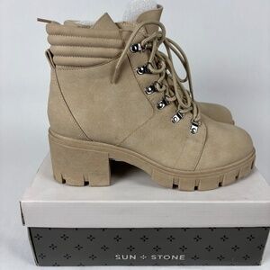 Sun Stone, Rutheep Faux Leather, Round Toe, Low Ankle Lug Bootie Women’s 10